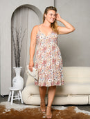 PLUS SIZE SLEEVELESS V-NECK FLARE FLORAL MINI DRESS