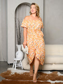 PLUS SIZE OFF SHOULDER FLORAL SURPLICE MIDI DRESS