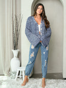 WOMEN'S LONG BELL SLEEVE BUTTON UP SWEATER