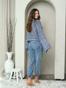 WOMEN'S LONG BELL SLEEVE BUTTON UP SWEATER