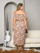 PLUS SIZE OFF SHOULDER FLORAL SURPLICE MIDI DRESS