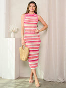WOMEN'S SLEEVELESS BODYCON STRIPES MIDI DRESS