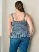 PLUS SIZE SLEEVELESS SMOCK PLEPLUM FLORAL TANK TOP