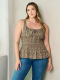 PLUS SIZE SLEEVELESS SMOCK PLEPLUM FLORAL TANK TOP