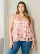 PLUS SIZE SLEEVELESS TIERED BACK DETAILED FLORAL TANK TOP