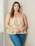 PLUS SIZE SLEEVELESS TIERED BACK DETAILED FLORAL TANK TOP
