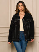 WOMEN'S LONG SLEEVE BUTTON UP BACK DETAILED DENIM JACKET