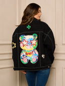 WOMEN'S LONG SLEEVE BUTTON UP BACK DETAILED DENIM JACKET