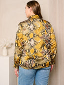 PLUS SIZE LONG SLEEVES BUTTON UP SNAKE PRINT BLOUSE TOP