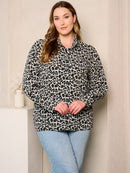 PLUS SIZE LONG SLEEVES BUTTON UP LEOPARD PRINT BLOUSE TOP