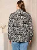 PLUS SIZE LONG SLEEVES BUTTON UP LEOPARD PRINT BLOUSE TOP