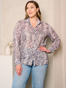 PLUS SIZE LONG SLEEVES BUTTON UP SNAKE PRINT BLOUSE TOP