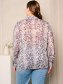 PLUS SIZE LONG SLEEVES BUTTON UP SNAKE PRINT BLOUSE TOP