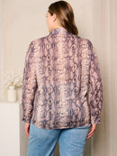 PLUS SIZE LONG SLEEVES BUTTON UP SNAKE PRINT BLOUSE TOP