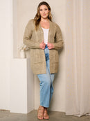 PLUS SIZE LONG SLEEVES OPEN FRONT POCKETS CARDIGAN