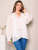 WOMEN'S LONG SLEEVE & TANK TOP FLOWER DETAILED BLOUSE TOP