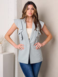 WOMEN'S SLEEVELESS RUFFLE BUTTON CLOSURE VEST