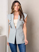 WOMEN'S SLEEVELESS RUFFLE BUTTON CLOSURE VEST