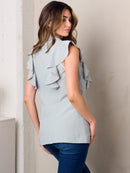 WOMEN'S SLEEVELESS RUFFLE BUTTON CLOSURE VEST