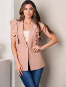 WOMEN'S SLEEVELESS RUFFLE BUTTON CLOSURE VEST