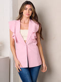 WOMEN'S SLEEVELESS RUFFLE BUTTON CLOSURE VEST