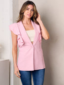 WOMEN'S SLEEVELESS RUFFLE BUTTON CLOSURE VEST