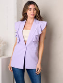 WOMEN'S SLEEVELESS RUFFLE BUTTON CLOSURE VEST
