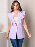 WOMEN'S SLEEVELESS RUFFLE BUTTON CLOSURE VEST
