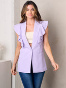 WOMEN'S SLEEVELESS RUFFLE BUTTON CLOSURE VEST