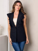 WOMEN'S SLEEVELESS RUFFLE BUTTON CLOSURE VEST