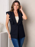 WOMEN'S SLEEVELESS RUFFLE BUTTON CLOSURE VEST
