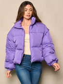 WOMEN'S LONG DETACHABLE SLEEVES ZIP UP BOMBER VEST JACKET