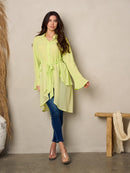 WOMEN'S LONG SLEEVE BUTTON UP HI-LOW BLOUSE