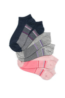 YM73 24 Pairs 3-Pair Bundle, Assorted Colors, Cotton Blend, Made in Korea Striped No Show Sneaker Socks