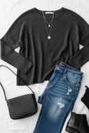 PLUS Stay Awhile Black Ribbed Dolman Cropped Sweater (Open Pack)